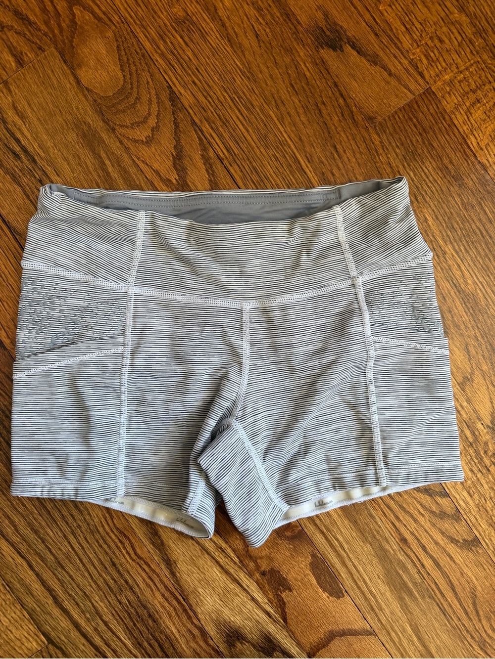 lululemon athletica Light Grey Striped Athletic Shorts